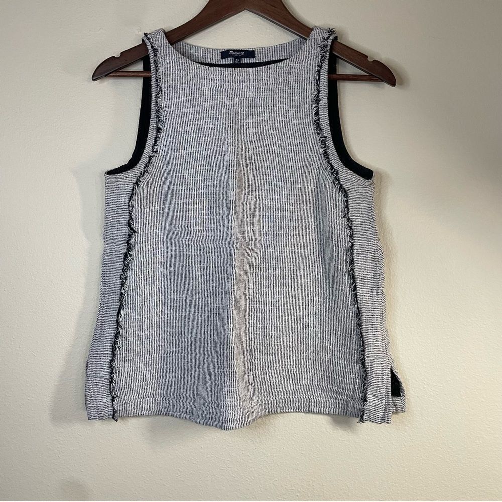 Madewell Women’s Linen Blend Sleeveless Tank Top Gray Fringe Raw Hem Size XS.